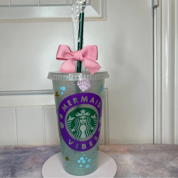 Mermaid Vibes Custom Reusable Starbucks 24oz Cold Cup Coated in Epoxy Resin - Picture 4 of 10